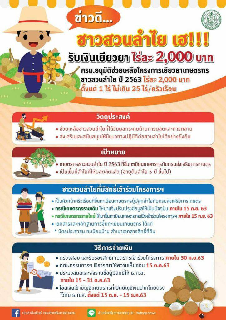 ข่าวดี !! ชาวสวนลำใยเฮ ครม.อนุมัติเงินช่วยเหลือเยียวยาเกษตรกรสวนลำใย ปี 2563